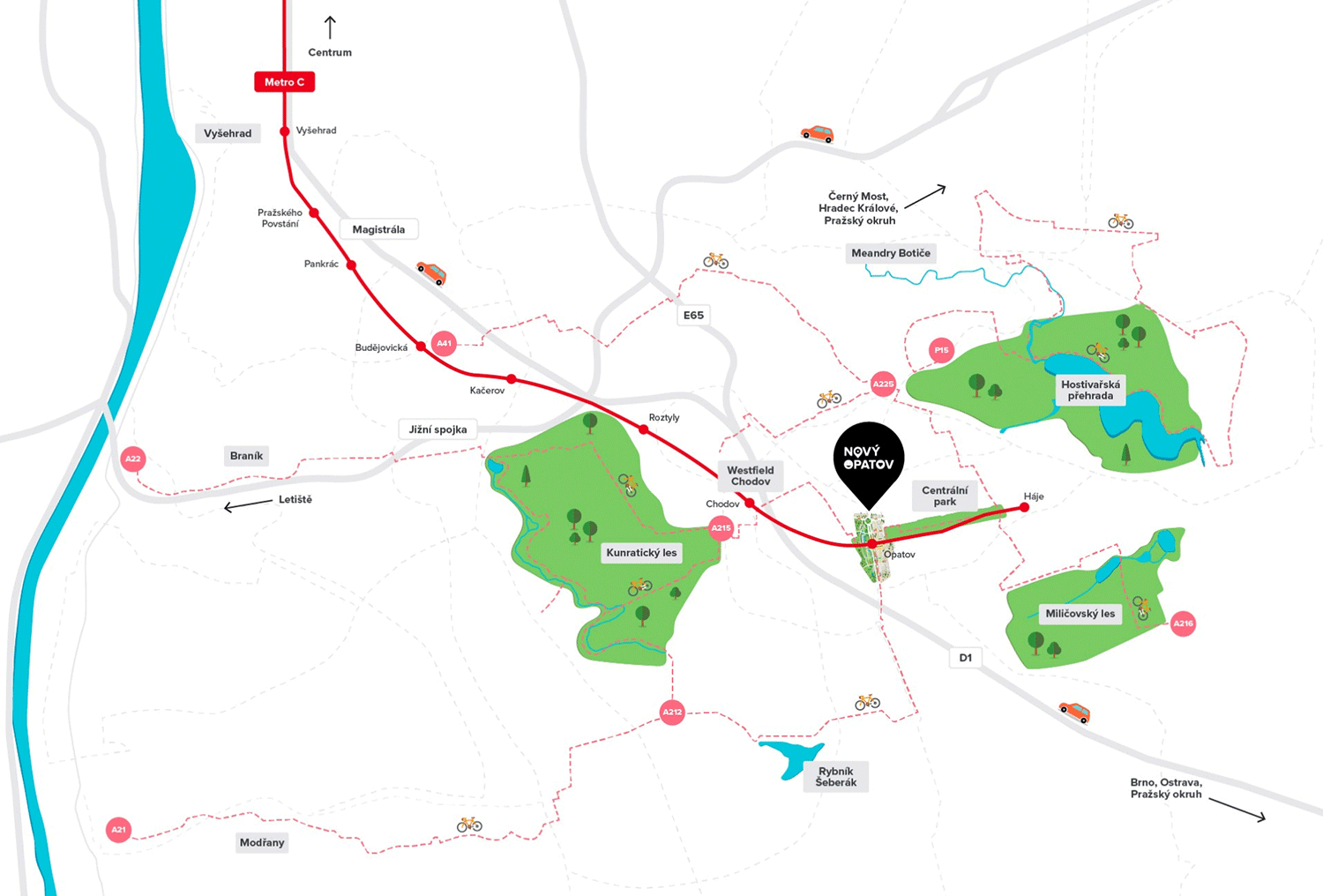 Mapa blízkého okolí projektu Nový Opatov